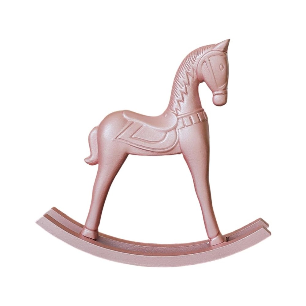 Whimsically Wood Rocking Horse Miniature Ornament Delicate Pink Finish Double Purpose Toy and Interior Styling Decors