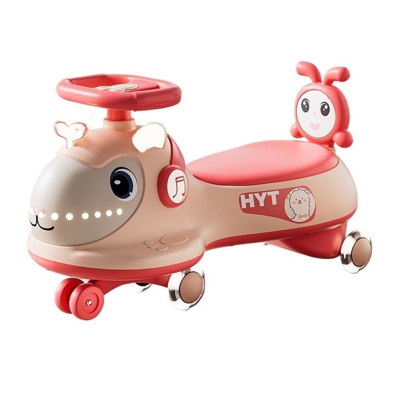 Wiggle Scooter Wiggle Car with Music and Lights Hauling Rope Silent Wheel Ride On Toy for Boys Girls 2 Years and Up(Rojo,with Music Light)