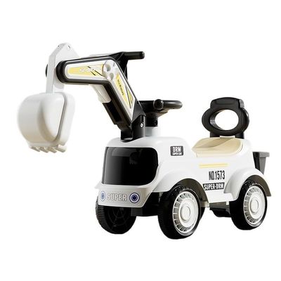 Wiggle Scooter Kids Construction Digger Truck Push Car Under-seat Storage Anti-Rollover Sliding Car Vehicle Toy(White)
