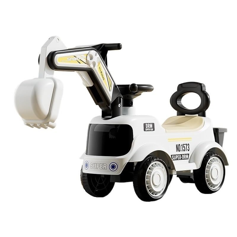 Wiggle Scooter Kids Construction Digger Truck Push Car Under-seat Storage Anti-Rollover Sliding Car Vehicle Toy(White)