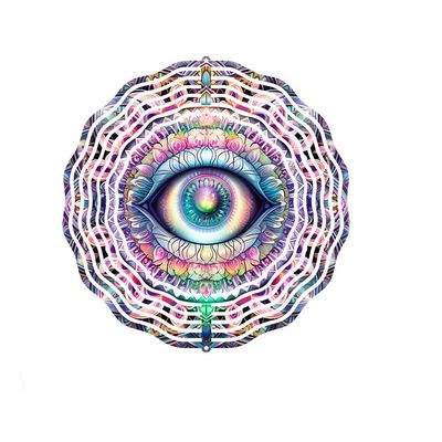 10" Wind Spinner Outdoor Metal Decor : 3D Stainless Steel Kinetic Wind Sculpture with Mandala Evil Eye Design, Hanging Rainbow Sun Catcher for Porch, Patio & Yard, Gift for Mom
