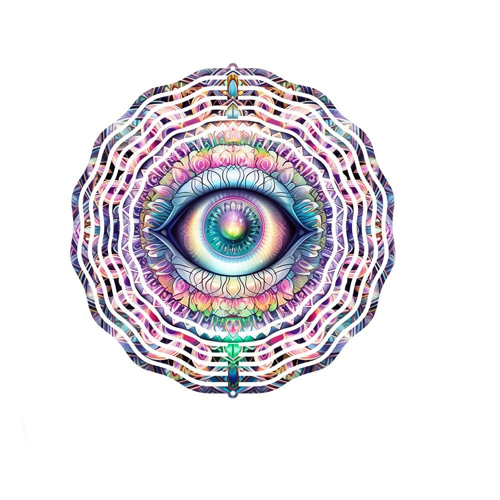 10" Wind Spinner Outdoor Metal Decor : 3D Stainless Steel Kinetic Wind Sculpture with Mandala Evil Eye Design, Hanging Rainbow Sun Catcher for Porch, Patio & Yard, Gift for Mom