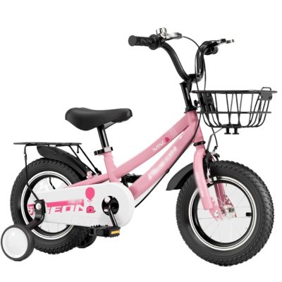 Wiggle Scooter Bike with Basket for 2-12 Years Bicycle with Training Wheels Pedal Bicycle(Pink1,14inch)