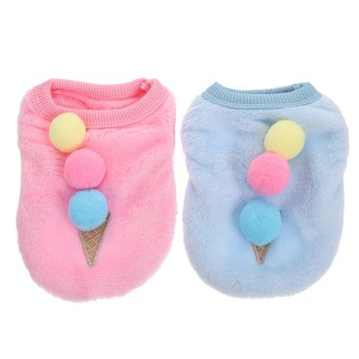 Beaupretty 2pcs Pet Costume Dog Outfit with Ice Cream Pattern, Coral Fleece Warm Rabbit Clothes for XXS Small Puppies, Blue and Pink, Cosplay Photography Prop for Tiny Dogs