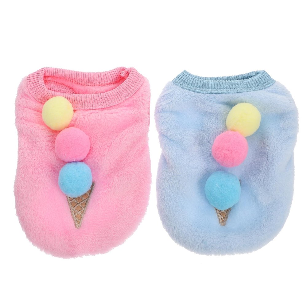 Beaupretty 2pcs Pet Costume Dog Outfit with Ice Cream Pattern, Coral Fleece Warm Rabbit Clothes for XXS Small Puppies, Blue and Pink, Cosplay Photography Prop for Tiny Dogs