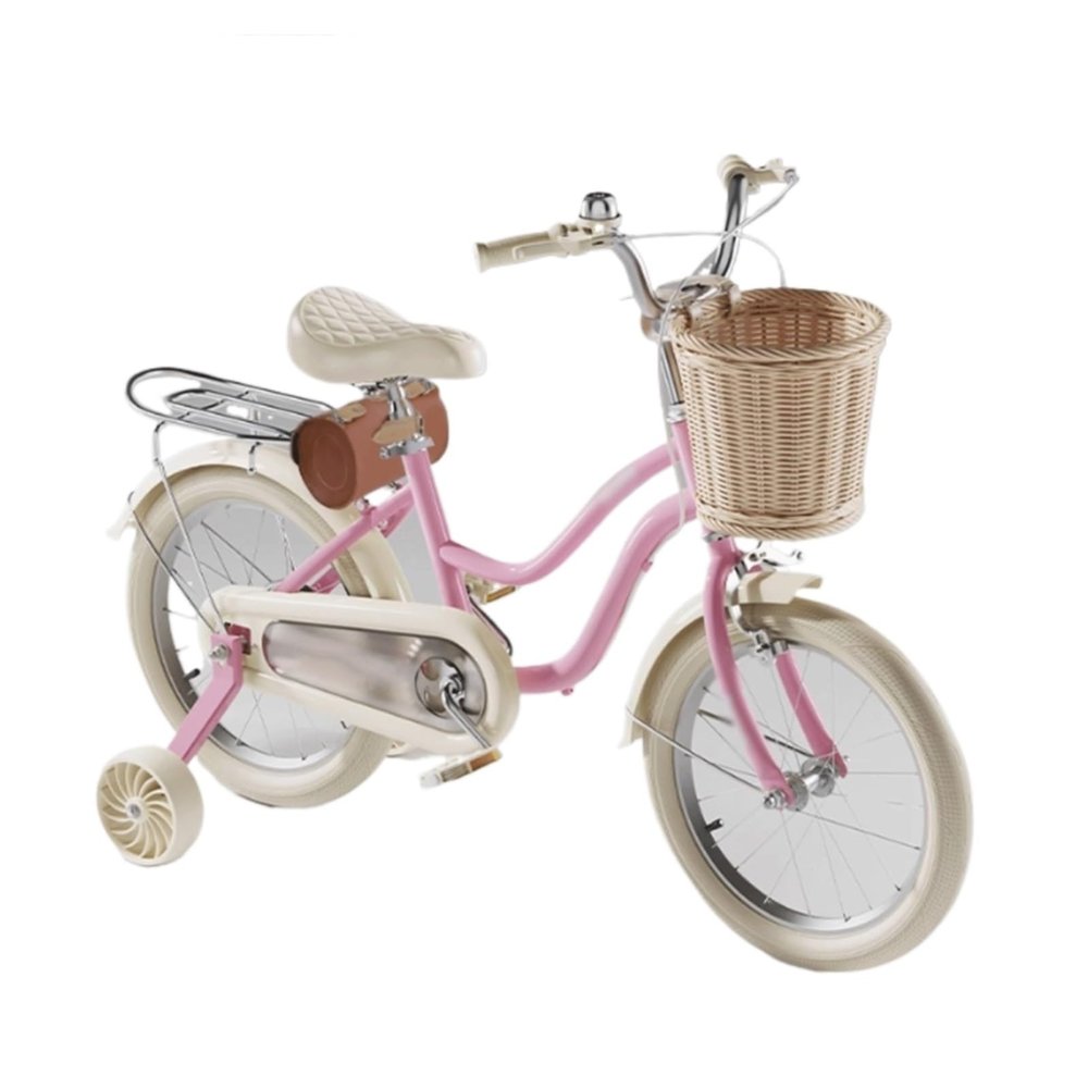 Wiggle Scooter Kid Bike Dual Handbrake Toddlers Bicycle Age 3-12 Years with Woven Basket Auxiliary Wheels(Pink1,14inch)