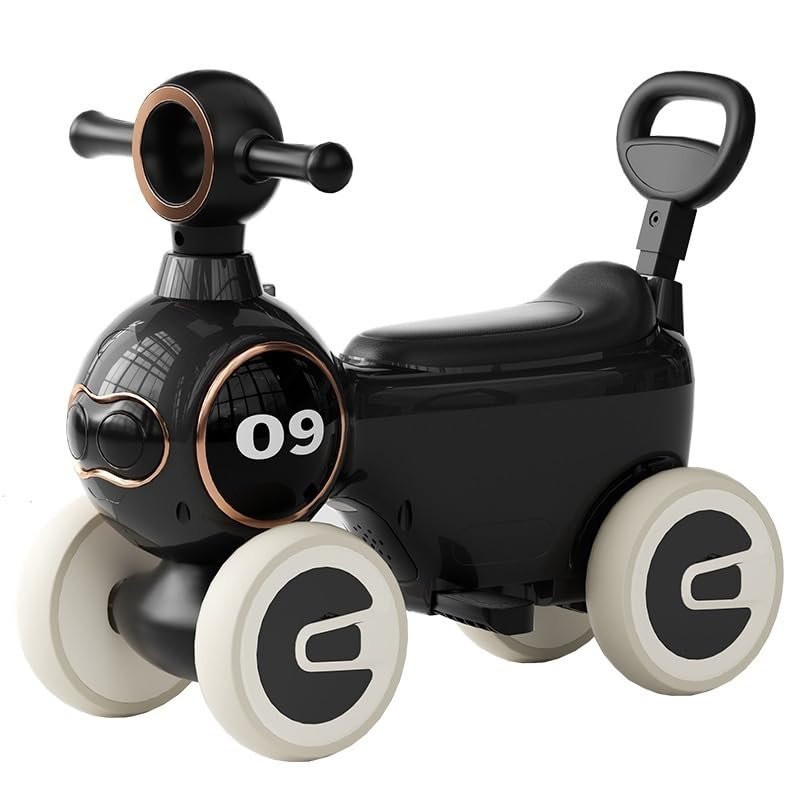 Wiggle Scooter Wiggle Car Ride On Toy for Kids with Lights Music Retractable Handle Storage Seat for Boys Girls(Black)