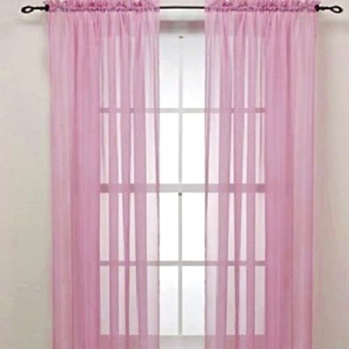 HooHero Pink Simple Solid Elegant Design Sheer Curtains Window Treatments Rod Pocket Top for Kids Nursery Room Tulle