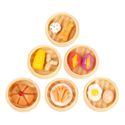 PERSELOSO 6pcs Miniature Steamed Food Model Play Set for Pretend Cooking , Imitation Steamed Food Steamer Decor for Dollhouse and Role Play