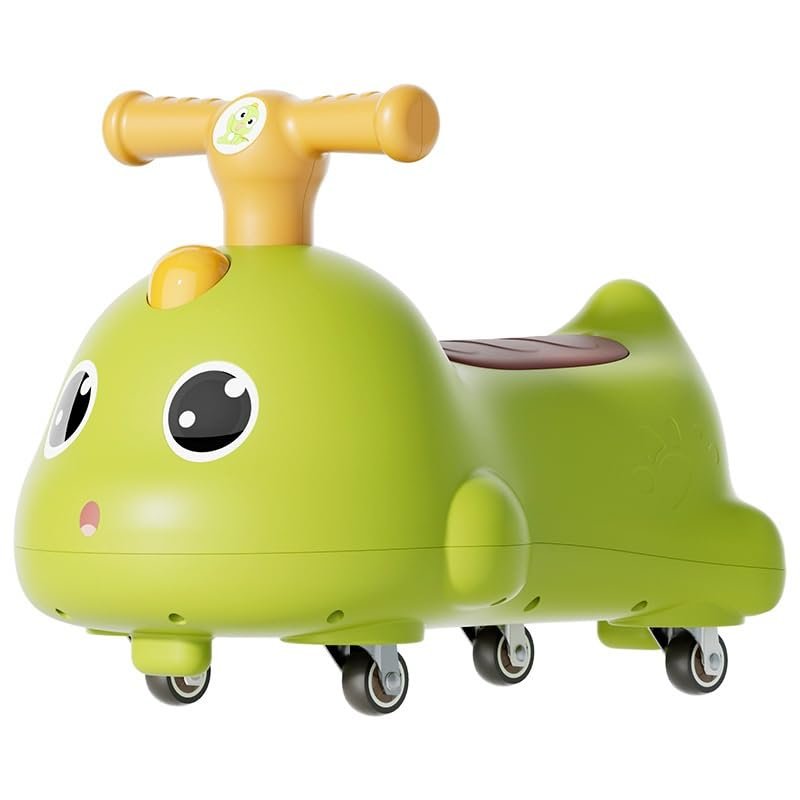 Wiggle Scooter Ride On Push Car Dinosaur Themed Foot to Floor Baby Ride On Sliding Cars for Boys and Girls Music & Lights Under Seat Storage (Green)
