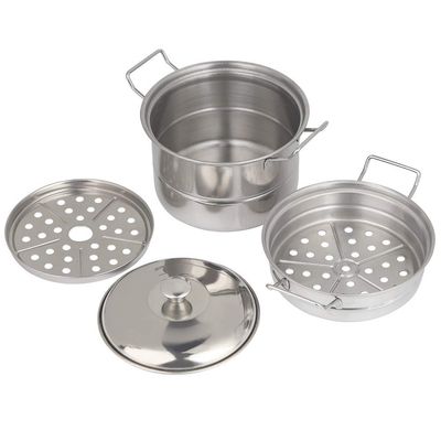 Stainless Steel Mini Pretend Steamer Pot Kids Kitchen Toy Safe Durable Play Cooking Food Toy for Children Boys Girls
