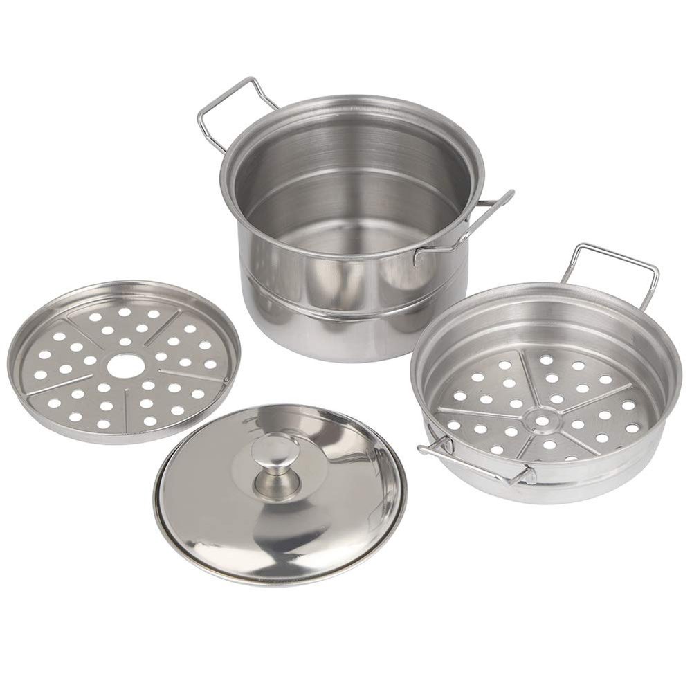 Stainless Steel Mini Pretend Steamer Pot Kids Kitchen Toy Safe Durable Play Cooking Food Toy for Children Boys Girls