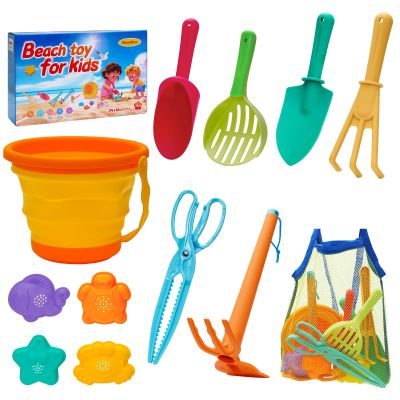 BeneFine Beach Toy Set for Kids Sand Toys Summer Outdoor Play with Mesh Bag-Includes Collapsible Bucket, Mesh Shovel, Sand Shovel,Scissors Pliers,Rake Mold Kit