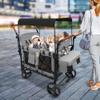 Stroller Wagon for Kids, 4-Seater All-Terrain Push Pull Wagon with 5-Point Harness, Adjustable Handle, Removable Canopy & Foldable Design, 66 lbs Capacity per Seat (Grey) view 2