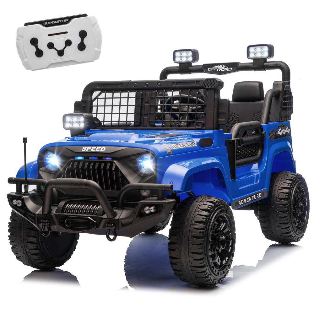 2-Seater Kids Ride on Car 24V, Electric Truck with 8.66" High Ground Clearance, Parental Remote Control Powered Toy Vehicle, 4 Wheel Suspension, 4.97MPH Top Speed, Ages 2-6 (Blue + Polypropylene)