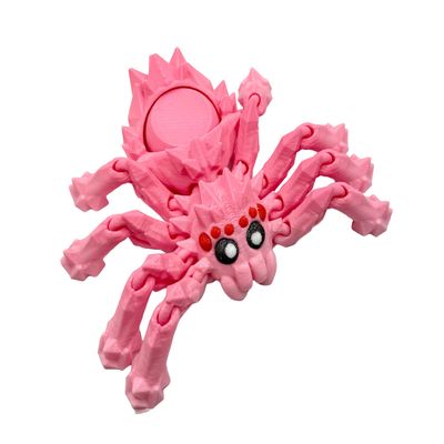 3D Printed Flexible Articulated Pink Red Spider Figurine, Birthday Holiday Gift, Easter Basket Stuffer, Christmas Stocking Stuffer, Halloween Spooky, Party Favor, Movable Legs, may help with ADHD