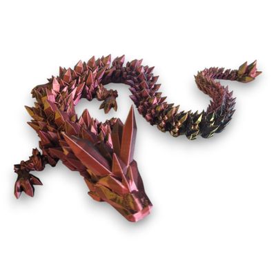A and E Imports - 3D Printed Articulate Crystal Dragon, 17 Inches (Black/Red/Gold)