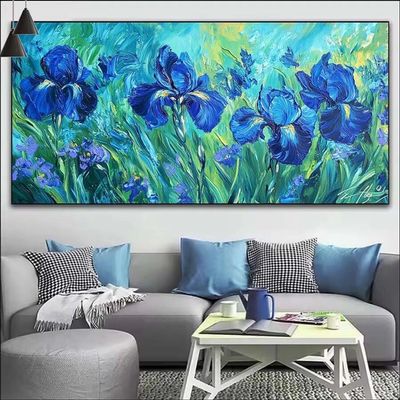 Blue Paint by Numbers for Adults, Flower Paint by Number Acrylic with 3 Brushes, DIY Painting by Numbers for Kits, DIY Canvas Oil Painting Kit for Home Wall Decor Gift (Without Frame) 30x90cm V-611