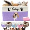 Akmxem Personalized Dog Toy Basket Collapsible Storage Organizer Bin with Custom Pet Name Photo Foldable Canvas Box for Toys, Treats, Leash, Clothes Blankets Portable Handle Design view 1