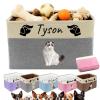 Akmxem Personalized Dog Toy Basket Collapsible Storage Organizer Bin with Custom Pet Name Photo Foldable Canvas Box for Toys, Treats, Leash, Clothes Blankets Portable Handle Design view 1