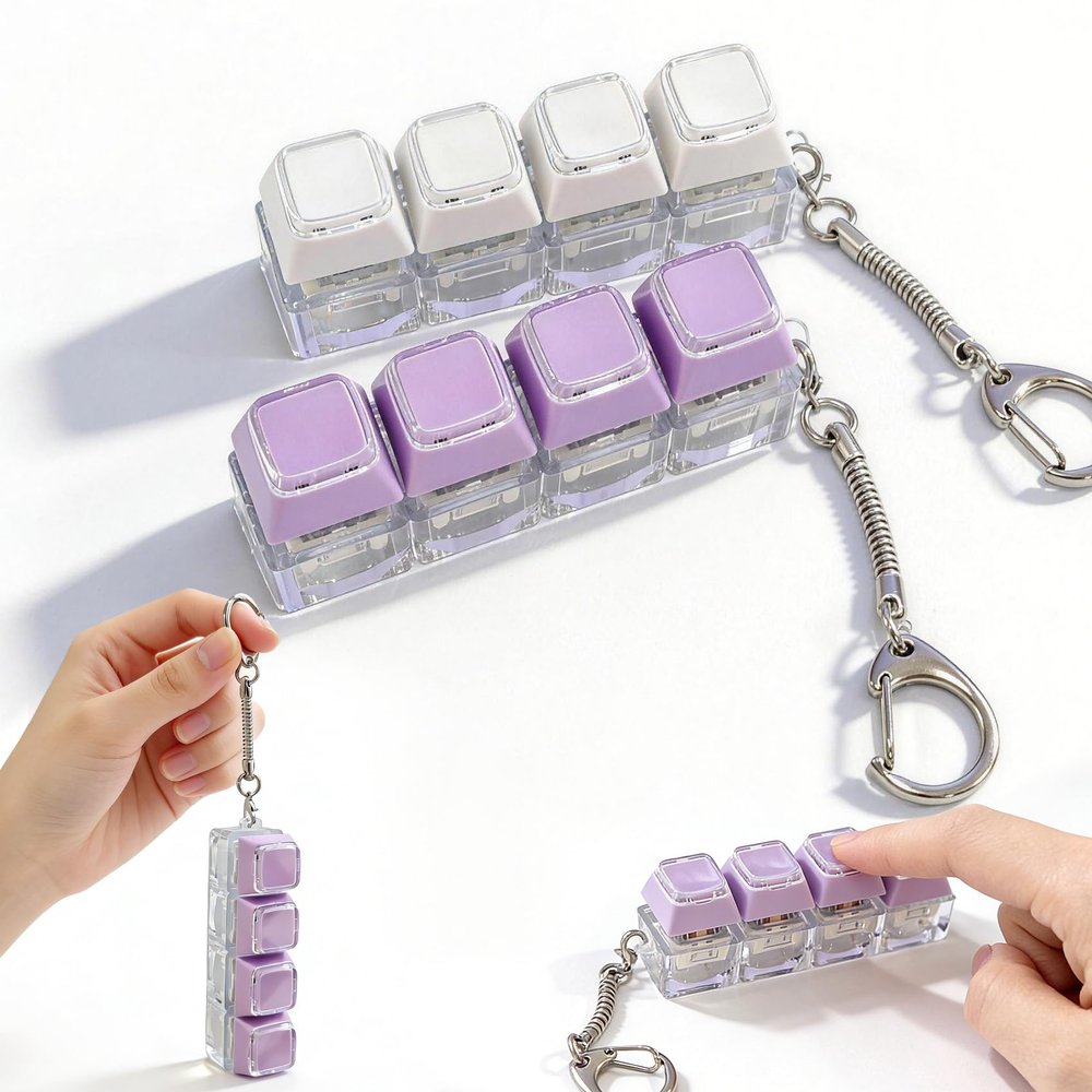 2 Pack Leather Feel Keyboard Fidget Toy  Crisp Sound,Stress Relief Fidget Clicker Keychain,Satisfying Quiet Anxiety Toys for Stress & Focus at Work, Office Desk (2PC 4IN1 A)