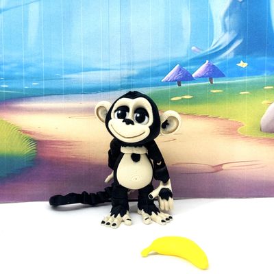 3D Printed Monkey with Banana, 1pc 2.75" Tall Articulated Posable Monkey Animal Toy, Desk Decor AM001-SMALL-NT (Black)