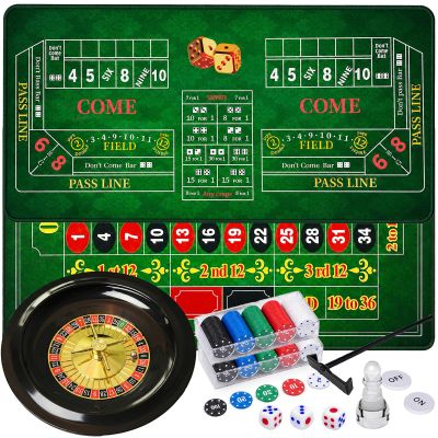 Roulette Wheel Game Set Include 47.2" x 23.6"Rubber Tabletop Layout Mat(Double Sided)10 Inch Roulette Wheel200 Chips Dealer ButtonWin Marker3 DicesChip Rake Casino Game Sets Gift Ideas