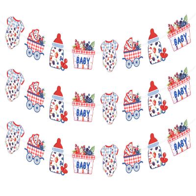 A Berry Sweet Baby is on The Way Banner, 3pcs Berry Baby Shower Paper Garland Decorations Red and Blue Berry Sweet Gender Reveal Party Supplies