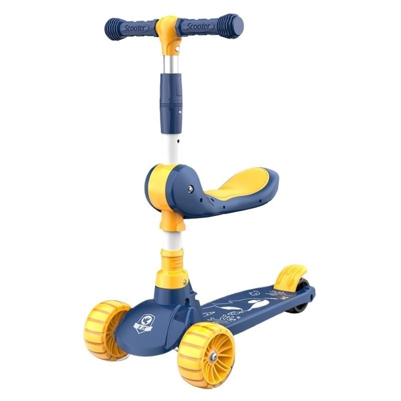 Wiggle Scooter 2-in-1 Scooters Kids Foldable Seat Adjustable Height Widened Non-Slip Deck More Safer for Beginner(Blue)