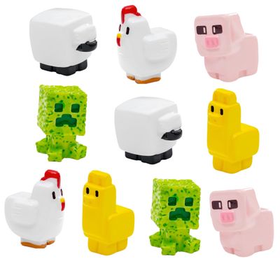 10Pcs 3D Square Animal Figurines Set - DIY Cute Alpaca, Chick & Sheep Miniature Decor for Desktop, Game Room & Shelf Display, Creative Small Ornaments and Collectible Model Car Accessories