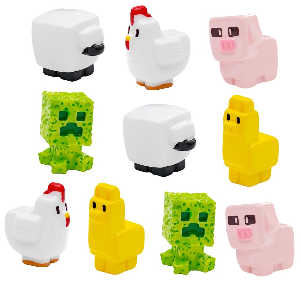 10Pcs 3D Square Animal Figurines Set - DIY Cute Alpaca, Chick & Sheep Miniature Decor for Desktop, Game Room & Shelf Display, Creative Small Ornaments and Collectible Model Car Accessories