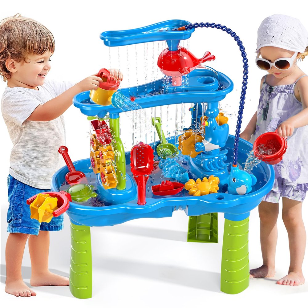 JUKUDAHU Water Table for Kids Ages 4-8 with Water Pumb, Summer Outdoor Sand Water Table for Boys Girls, Kids Water and Sand Activity Sensory Toys for Toddlers Age 3-8