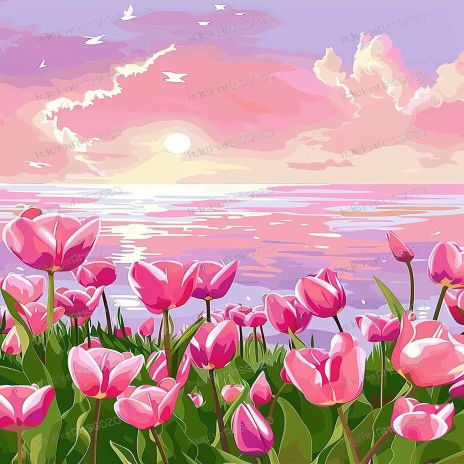120 Piece Puzzles - Pink Tulip Lake - Fun Family 120 Piece Jigsaw Puzzle, 8 X 10 Inch, Recyclable Wooden Puzzle Pieces, Favorite Room Decor Or Gifts