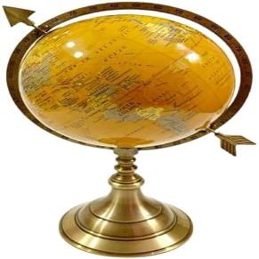 5" World Map Globe Handcrafted Antique Finish | Engraved Armillary Table Top Decor | Educational Nautical Gift with Compass