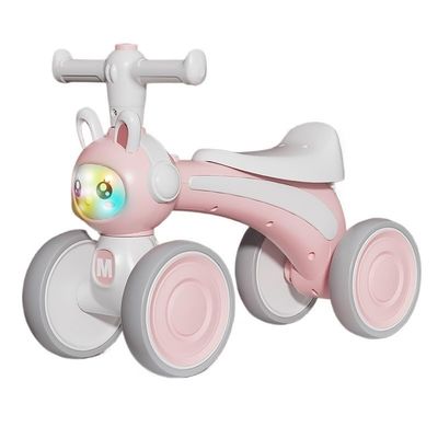 Wiggle Scooter Balance Bike Indoor Outdoor Non-Pedal Baby Walker Toys Silent Wheels Kids First Bike Cute Rabbit(Pink)