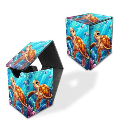 LROTFNGX for MTG Deck Box for Trading Cards 100+ Sleeved Card Commander Deck Box,Leather Magnetic Secure & Portable Storage Case Fits for YuGiOh TCG CCG Magic,Cartoon Turtle