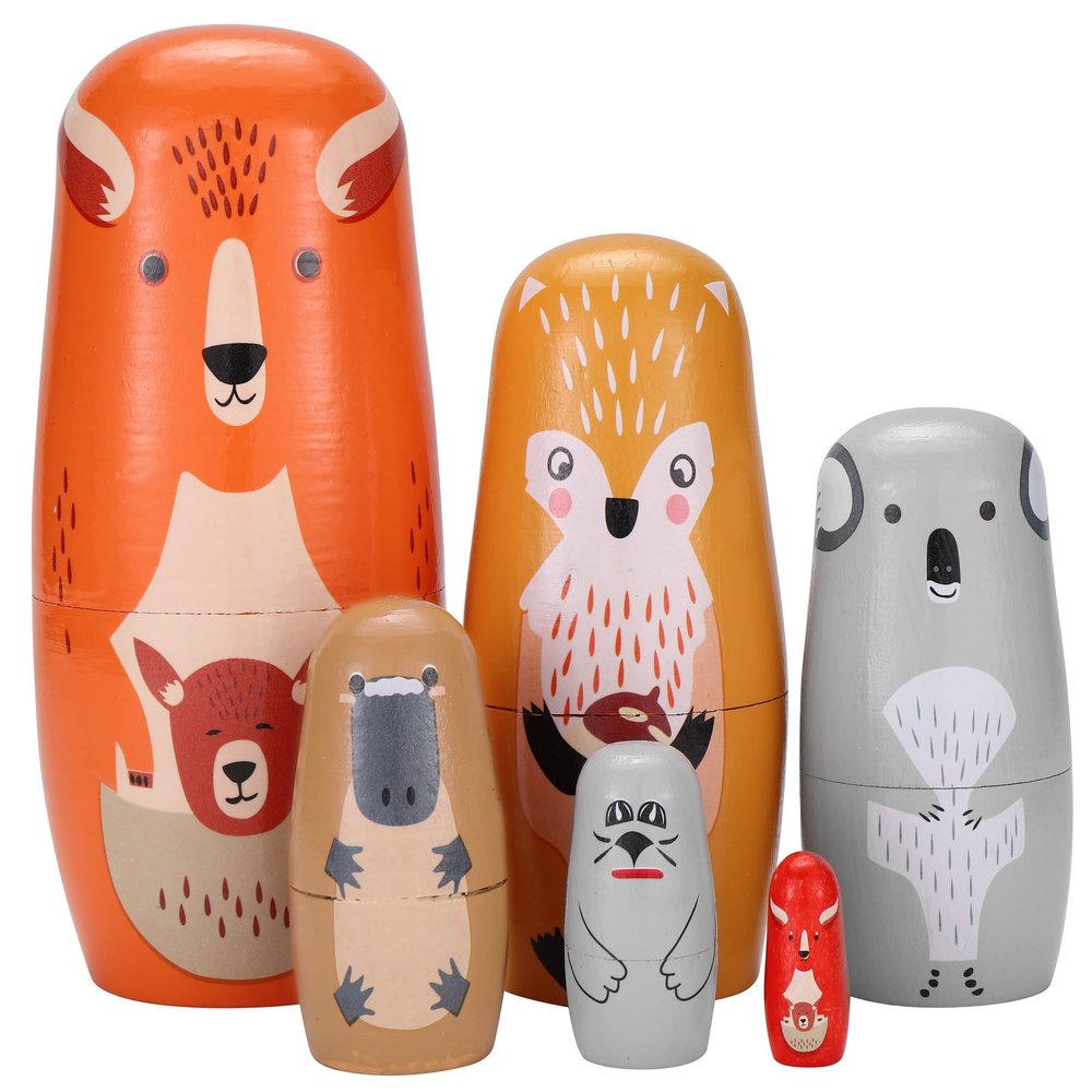 Yoption Animal Nestingdolls, Handmade Wooden Kangaroo, Fox, Koala, Sheep, Beaver Matryoshkasdolls for Adults Easter Christmas Birthday Home Decoration