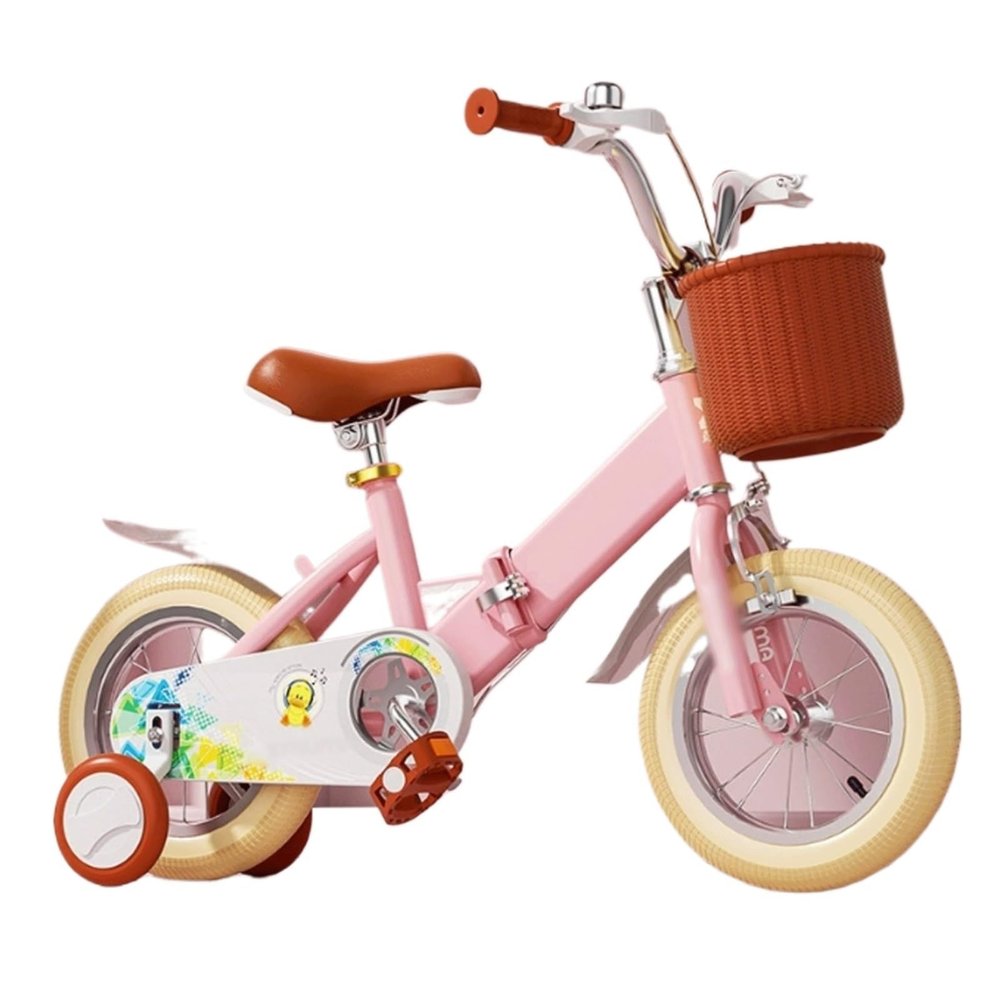 Wiggle Scooter Kids Bike Ages 2-9 Years Bikes with Doll Bike Seat and Basket Foldable Bicycle(Pink,14inch)