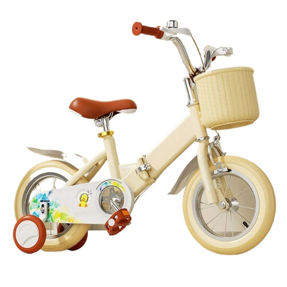 Wiggle Scooter Kids Bike Ages 2-9 Years Bikes with Doll Bike Seat and Basket Foldable Bicycle(Yellow,12inch)