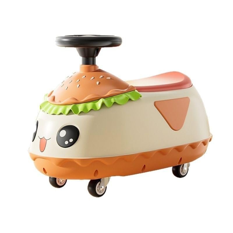 Wiggle Scooter Wiggle Car for Kids Ride on Toys Cute Hamburger Shape Twist Cars with Anti-roll Design Music Lights(Orange)