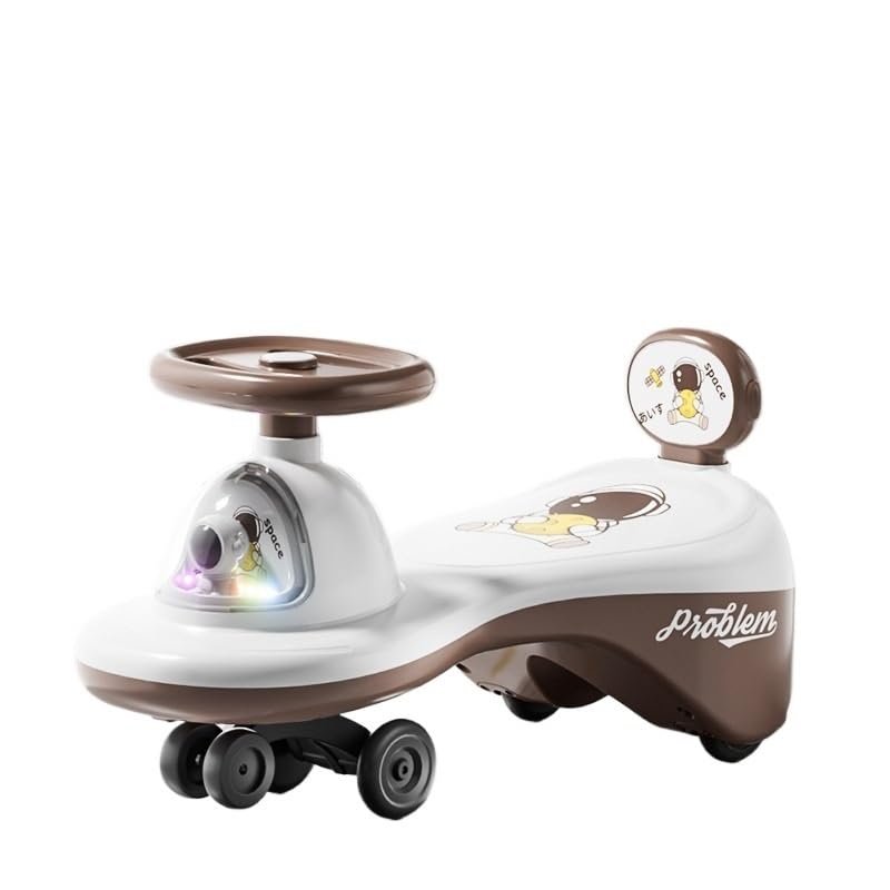 Wiggle Scooter Wiggle Car Stroller Sliding Walking Toys with Music Lights Baby Foot-to-Floor Walker for Boys and Girls(Brown,Normal Wheel)