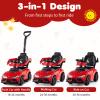 Costzon Push Car for Toddlers, 3 in 1 Toyota Licensed Stroller Sliding Walking Car w/Handle, Music, Safety Guardrail, Under-Seat Storage, Foot-to-Floor Kids Ride On Toys for Boys Girls (Red) view 2