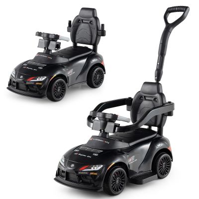 Costzon Push Car for Toddlers, 3 in 1 Toyota Licensed Stroller Sliding Walking Car w/Handle, Music, Safety Guardrail, Under-Seat Storage, Foot-to-Floor Kids Ride On Toys for Boys Girls (Black)
