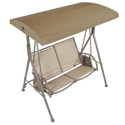 SCOMANAGE 2 Person Swing Replacement Top Cover, Waterproof Anti-UV Canopy Compatible with Garden Treasures Outdoor Garden Swing, Khaki