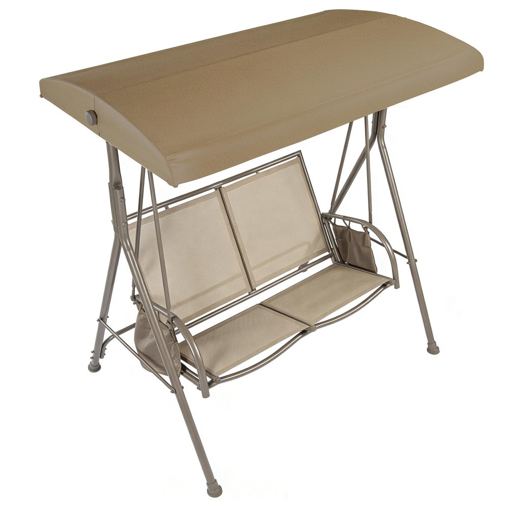 SCOMANAGE 2 Person Swing Replacement Top Cover, Waterproof Anti-UV Canopy Compatible with Garden Treasures Outdoor Garden Swing, Khaki