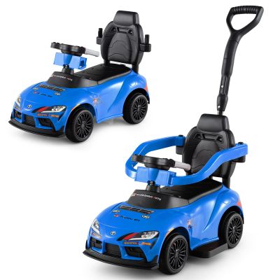 Costzon Push Car for Toddlers, 3 in 1 Toyota Licensed Stroller Sliding Walking Car w/Handle, Music, Safety Guardrail, Under-Seat Storage, Foot-to-Floor Kids Ride On Toys for Boys Girls (Blue)