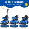 Costzon Push Car for Toddlers, 3 in 1 Toyota Licensed Stroller Sliding Walking Car w/Handle, Music, Safety Guardrail, Under-Seat Storage, Foot-to-Floor Kids Ride On Toys for Boys Girls (Blue) view 2