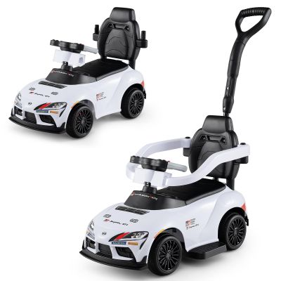 Costzon Push Car for Toddlers, 3 in 1 Toyota Licensed Stroller Sliding Walking Car w/Handle, Music, Safety Guardrail, Under-Seat Storage, Foot-to-Floor Kids Ride On Toys for Boys Girls (White)