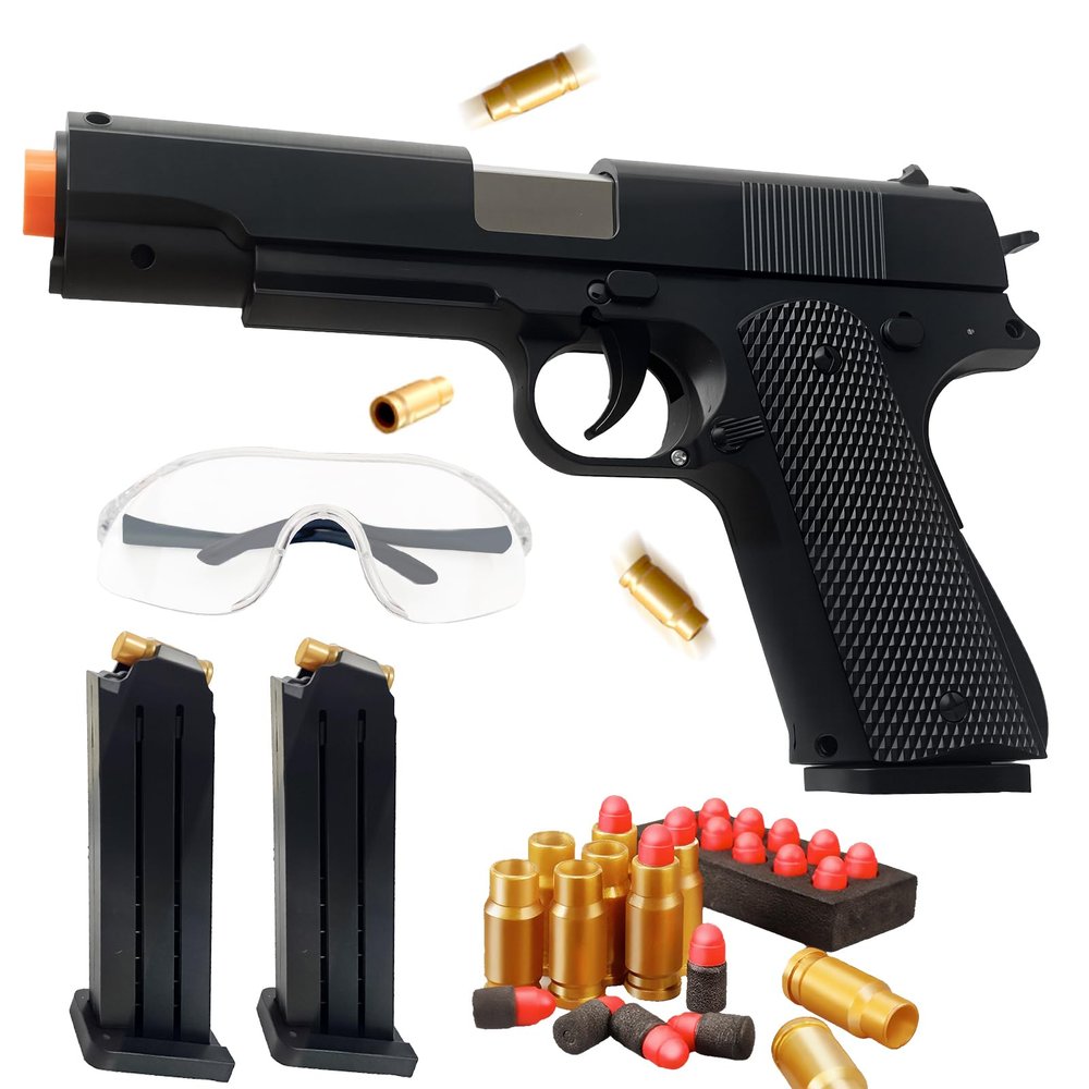Classic 1911 Foam Blaster - Toy Pistol with Shell Ejection, 32FT Range, Includes 2 Mags, 50 EVA Bullets, 40 Shells & Goggles, Realistic Target Practice, Exciting Gift for Teens & Adults