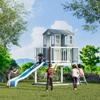 HOMMOW Outdoor Kids Playhouse, Cedar Wooden Outdoor Playhouse with Slide,Growth Chart,Interactive Play Kitchen,Installation Manual and Videos, Blue Grey view 1